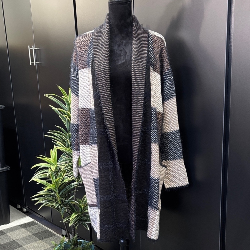 Dex Open Eyelash Long Length,Striped,Knit pattern,sweater,pockets,soft,versatile
